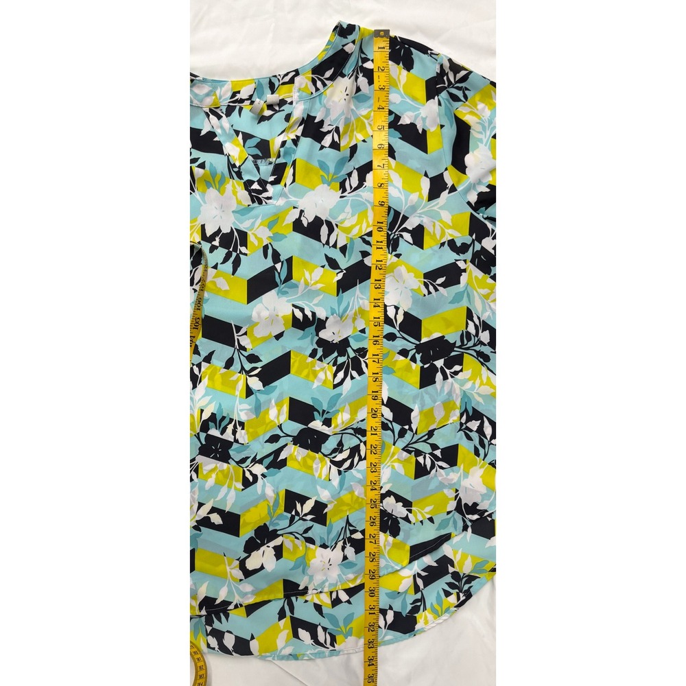 Cato Floral Chevron Print Split Neck Blouse Teal Lime 22/24W - Picture 5 of 6